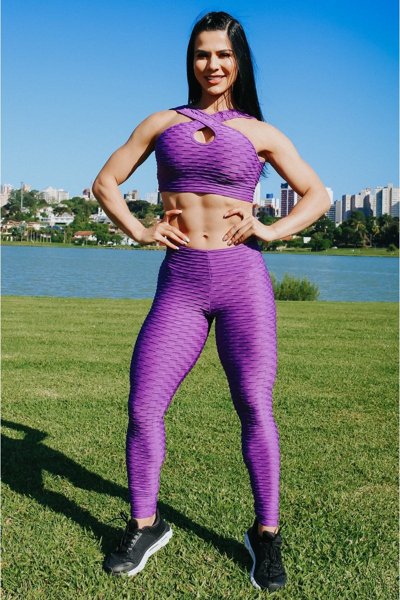 Brazilian Tropical Purple Booty Scrunch Legging