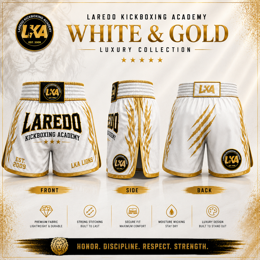 2026 White and Gold LKA Kickboxing Short *Pre-Order